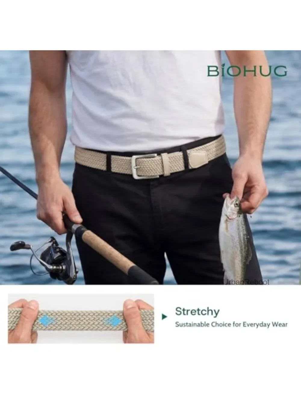 Men's Elastic Woven Belt Stretch Recycled Fabric for Jeans Pants Golf